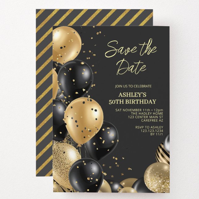 Modern Gold Black 50th Birthday Invitation (Creator Uploaded)