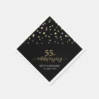 Modern Gold & Black 55th Anniversary Party Napkins