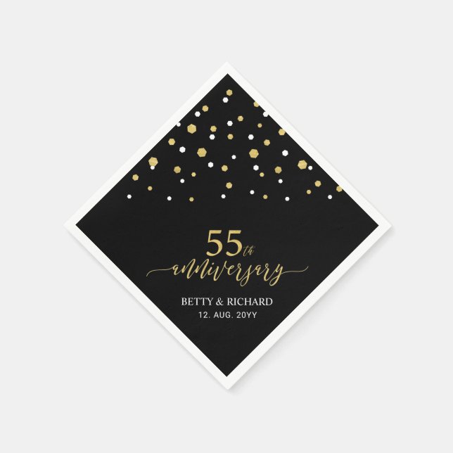 Modern Gold & Black 55th Anniversary Party Napkins (Corner)