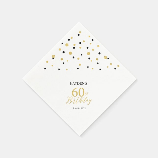 Modern Gold & Black 60th Birthday Party Napkins (Corner)