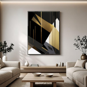 Modern Gold Black Abstract Geometric Canvas Print