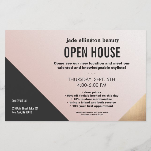 Modern Gold, Black and Pink Geometric Salon Flyer (Front)