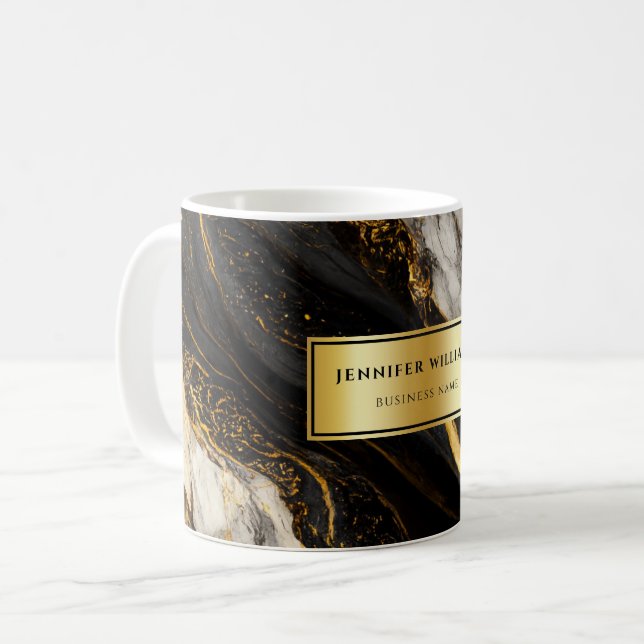 Modern Gold Black and White Custom Name Business Coffee Mug (Front Left)