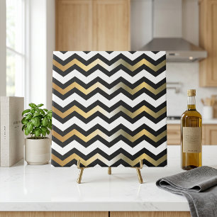 Modern Gold Black and White Zigzag Chevron Pattern Tile