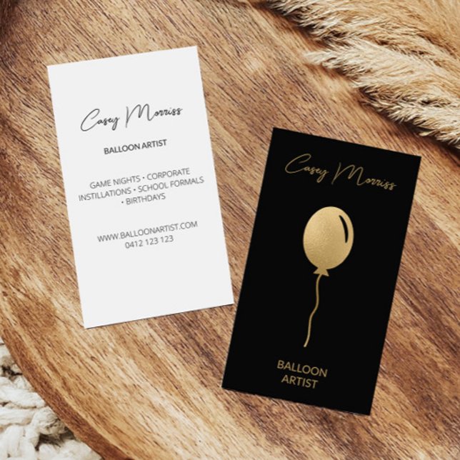 Modern Gold Black Balloon Artist | Event Planner Business Card (Creator Uploaded)
