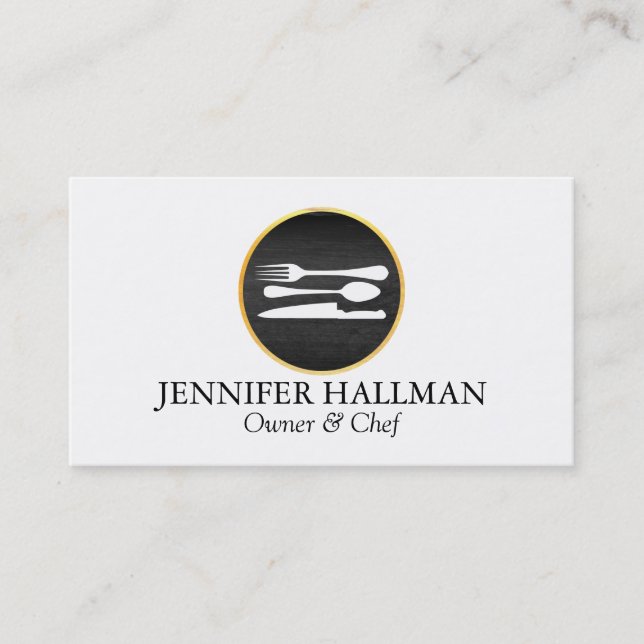 Modern Gold & Black Catering, Restaurant, Chef Business Card (Front)