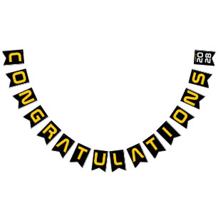 Modern Gold Black Congratulations Graduation Party Bunting