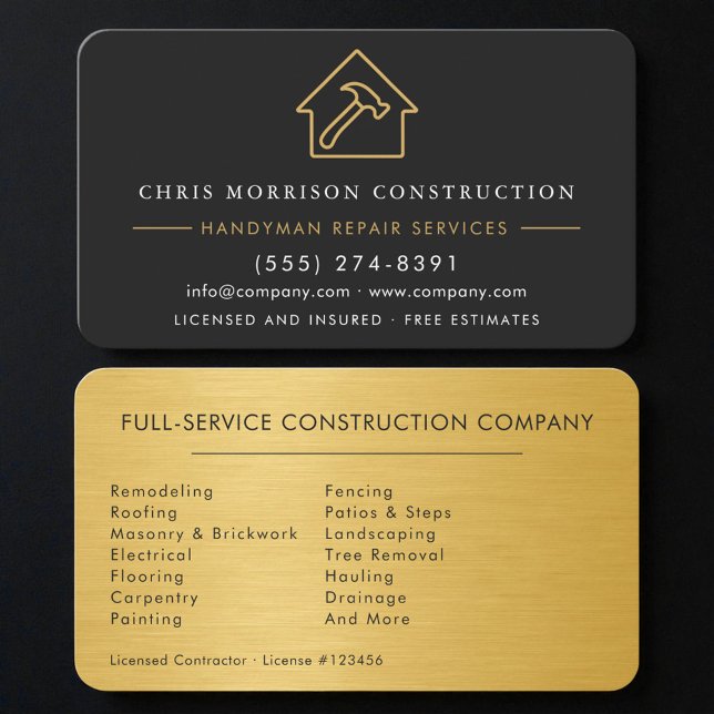 Modern Gold Black Construction Company Business Card (Creator Uploaded)