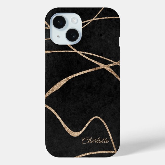 Modern gold black faux glitter personalised name Case-Mate iPhone case (Back)