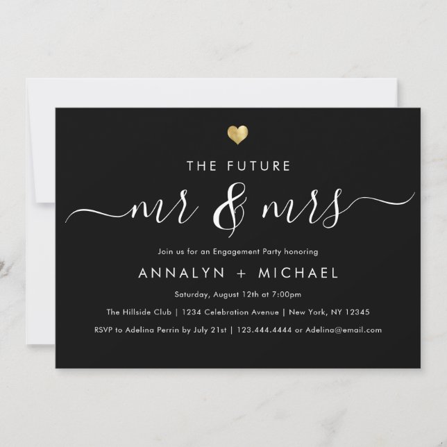 Modern Gold Black Future Mr and Mrs Engagement Invitation (Front)