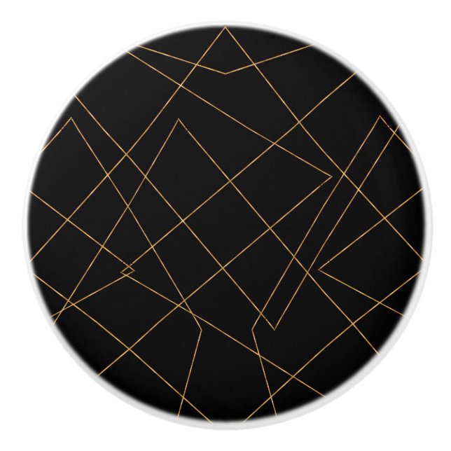 Modern Gold & Black Geometric Strokes Design Ceramic Knob (Front)