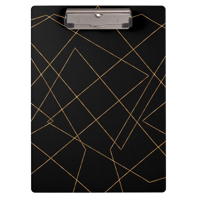 Modern Gold & Black Geometric Strokes Design Clipboard (Front)