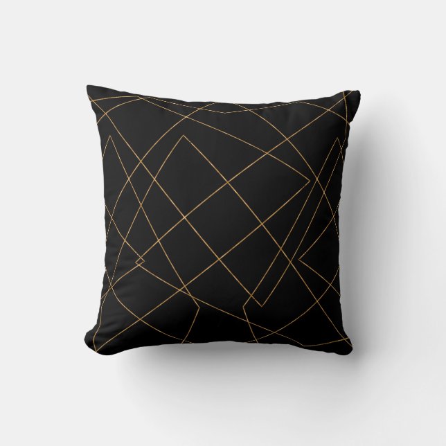 Modern Gold & Black Geometric Strokes Design Cushion (Front)