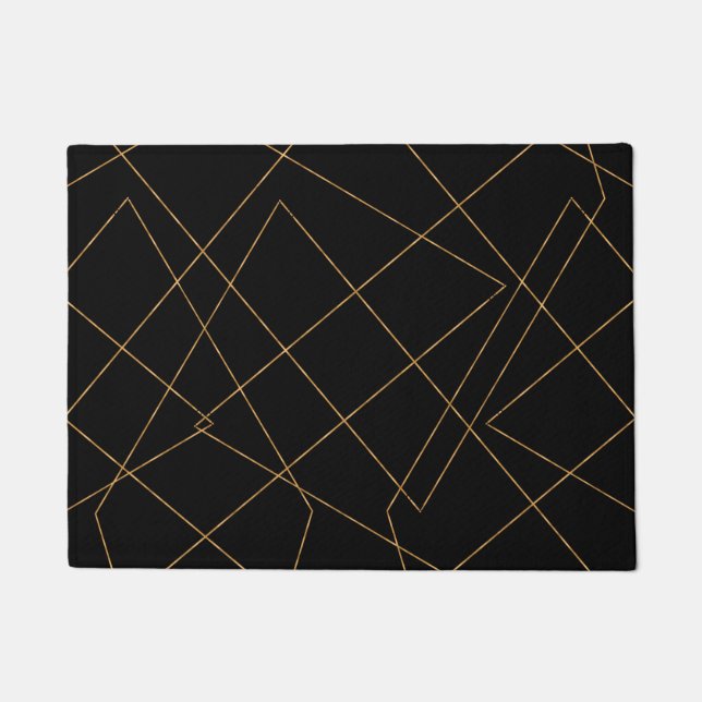 Modern Gold & Black Geometric Strokes Design Doormat (Front)