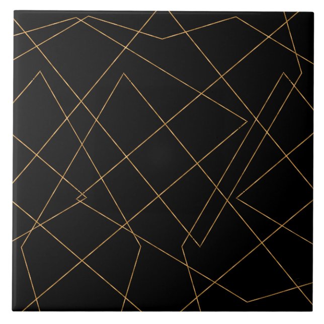 Modern Gold & Black Geometric Strokes Design Tile (Front)