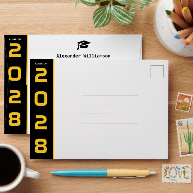 Modern Gold Black Graduation Invitation  Envelope (Desk)