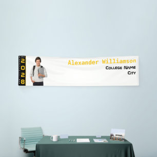 Modern Gold Black Graduation Photo Party Banner