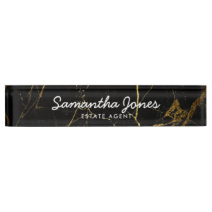 Modern Gold Black Marble Classic Personalised Nameplate