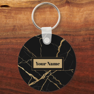 Modern Gold & black Marble  Minimalist Luxury  Key Ring
