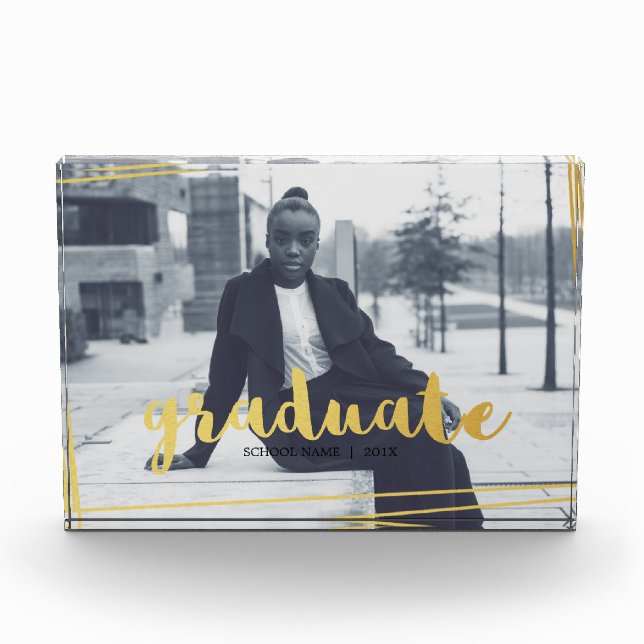 Modern Gold & Black Monogram Class of Photo Block (Front)