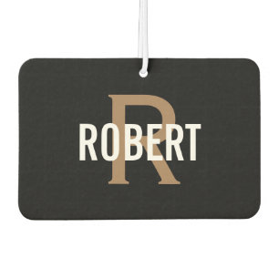 Modern gold black monogram name car air freshener