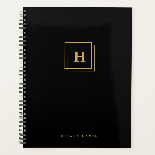 Modern Gold Black Monogram Name Organiser Planner (Front)