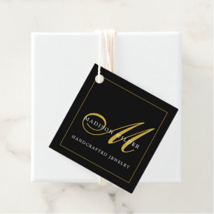 Modern Gold Black Monogrammed Jewellery Designer  Favour Tags