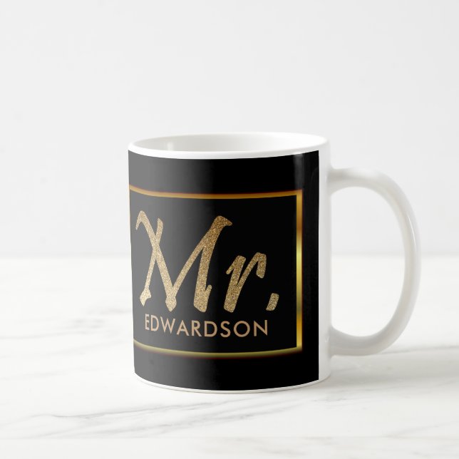 Modern gold & black Mr. personalised wedding Coffee Mug (Right)