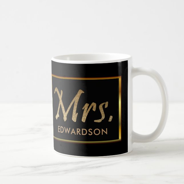 Modern gold & black Mrs. personalised wedding Coffee Mug (Right)