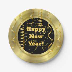 Modern Gold Black New Year's Eve Glam Paper Plate