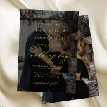 Modern gold black overlay photo wedding invitation<br><div class="desc">Elegant simple minimalist romantic transparent black photo wedding invitation template featuring a classy stylish chic trendy faux gold calligraphy script.              Easy to personalise with 1 or 2 engagement pictures and your details! The invitation is suitable for formal modern weddings.</div>