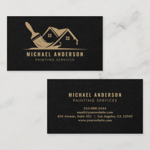 Modern Gold & Black Painting Service House Painter Business Card