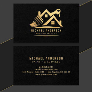 Modern Gold & Black Painting Service House Painter Business Card