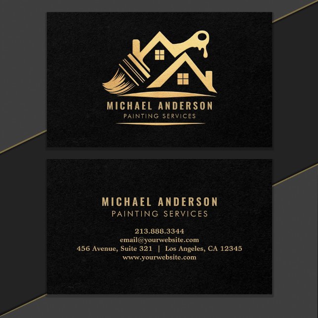 Modern Gold & Black Painting Service House Painter Business Card (Creator Uploaded)