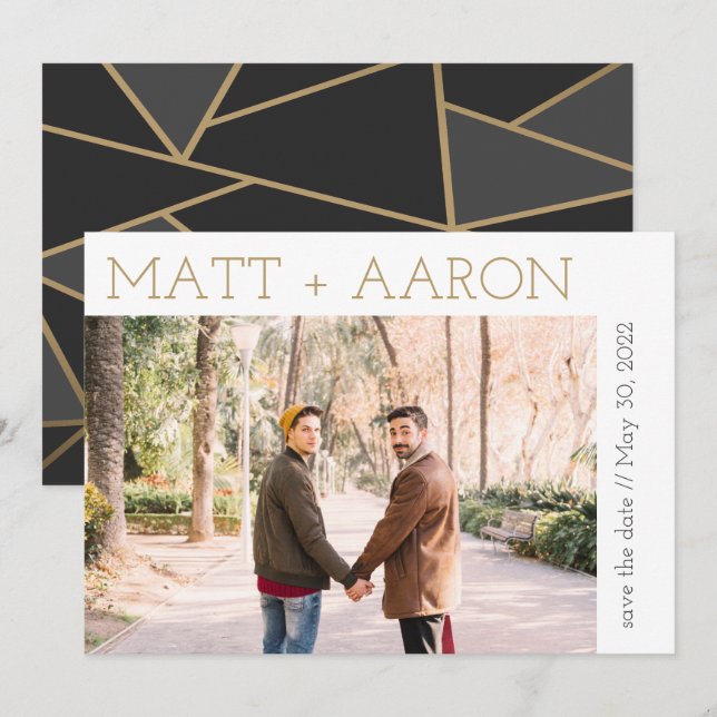 Modern Gold & Black Photo Save the Date Invitation (Front/Back)