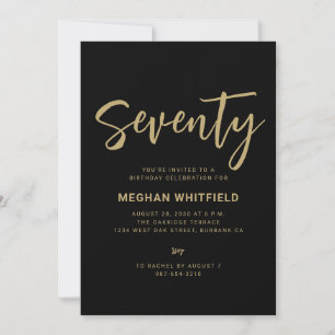 Modern Gold Black Seventy Script 70th Birthday Invitation
