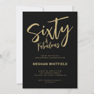 Modern Gold Black Sixty Script 60th Birthday Party Invitation