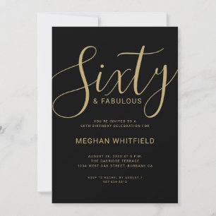 Modern Gold Black Sixty Script 60th Birthday Party Invitation