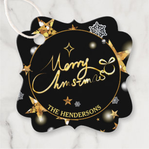 Modern Gold Black Stars Merry Christmas Favour Tags