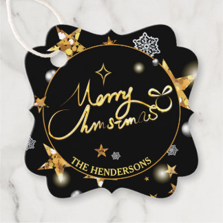 Modern Gold Black Stars Merry Christmas Favour Tags