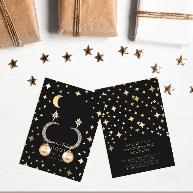 Modern Gold Black Stars Moon Earring Display Card (Creator Uploaded)