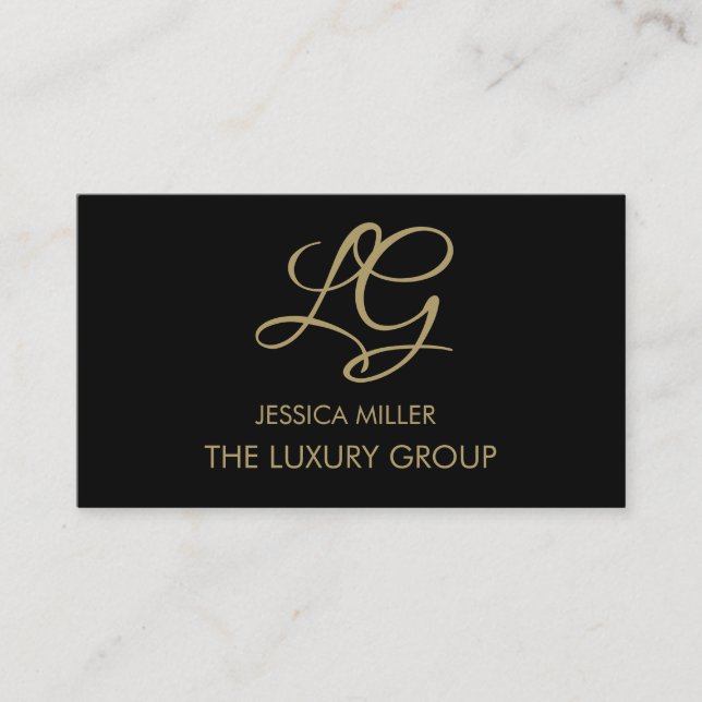 Modern Gold Black Tie Luxury Elegant Script Logo  Calling Card (Front)