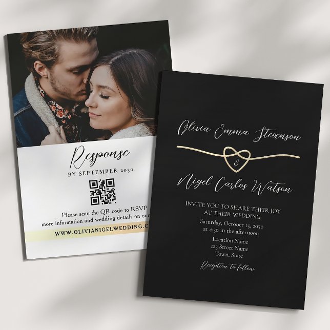 Modern Gold Black Wedding QR Code Invitation (Creator Uploaded)