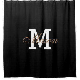 Modern Gold Black White Elegant Monogram  Shower Curtain