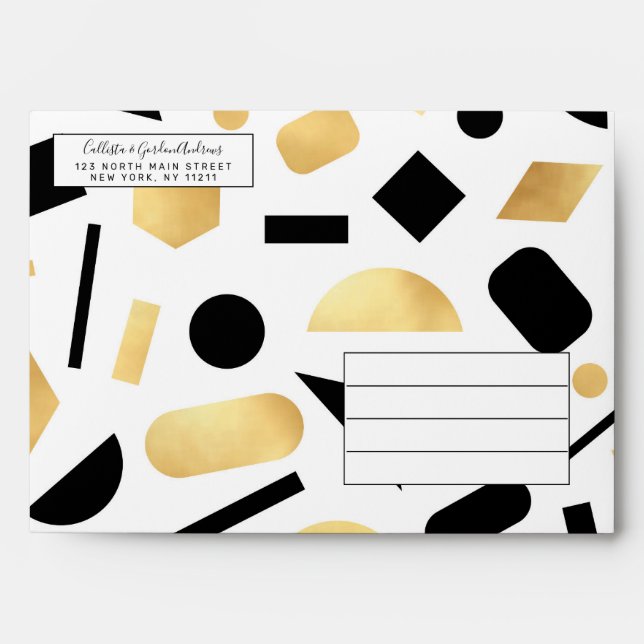 Modern Gold Black White Geometric Shapes Pattern Envelope (Front)