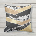 Modern Gold Black White Glitter Marble Geometric Cushion<br><div class="desc">This modern and chic design is a glamourous infusion of elegance and class. It features a faux printed sparkly gold glitter sequin, black, gold foil, white marble, and black marble geometric colour blocks. Its arranged in a messy chevron pattern and stack with contrasting patterns and colours, giving it a stylish...</div>