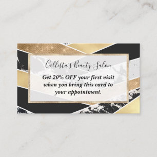 Modern Gold Black White Glitter Marble Geometric Discount Card