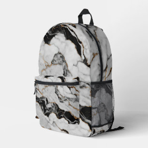 Modern Gold Black White Marble Printed Backpack