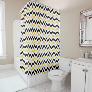 Modern Gold, Black, White, Pink Geometric Design Shower Curtain