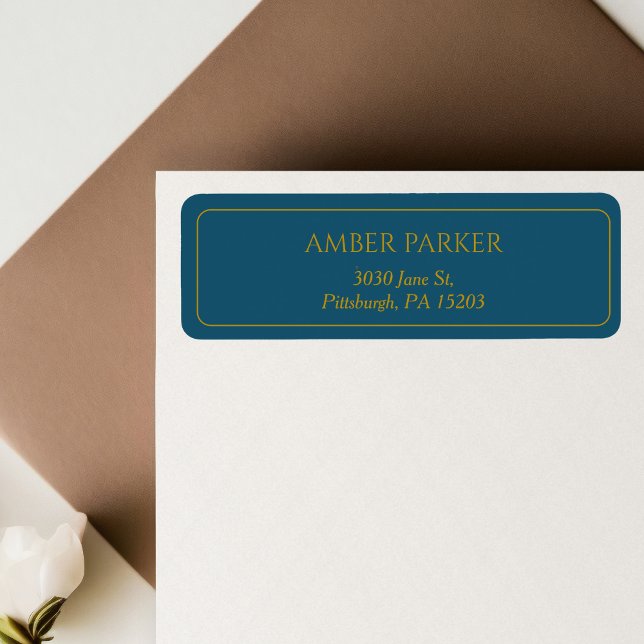 Modern Gold Blue Border Return Address Label (Creator Uploaded)